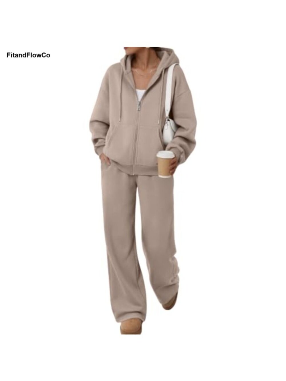 2 Piece Zip Up Fleece Lined Sweatsuit Loungewear Set Oversized Hoodie